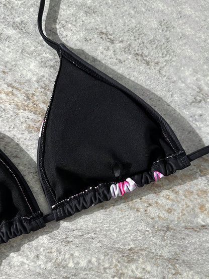3pcs Floral Ombre Print Bikini Set For Women, Adjustable Bikini Top, Tie Side Bottom, And High Coverage Skirt For Beach & Party Vacation Black Summer