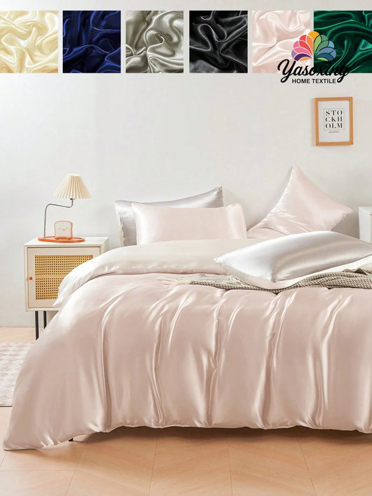 3pcs Luxury Pink & White Dual-Sided Silky Satin Bedding Set, Soft & Breathable, Wrinkle-Resistant, Promotes Better Sleep, Elegant Hotel Style, Gift For Parents & Friends, Includes 1 Duvet Cover & 2 Pi