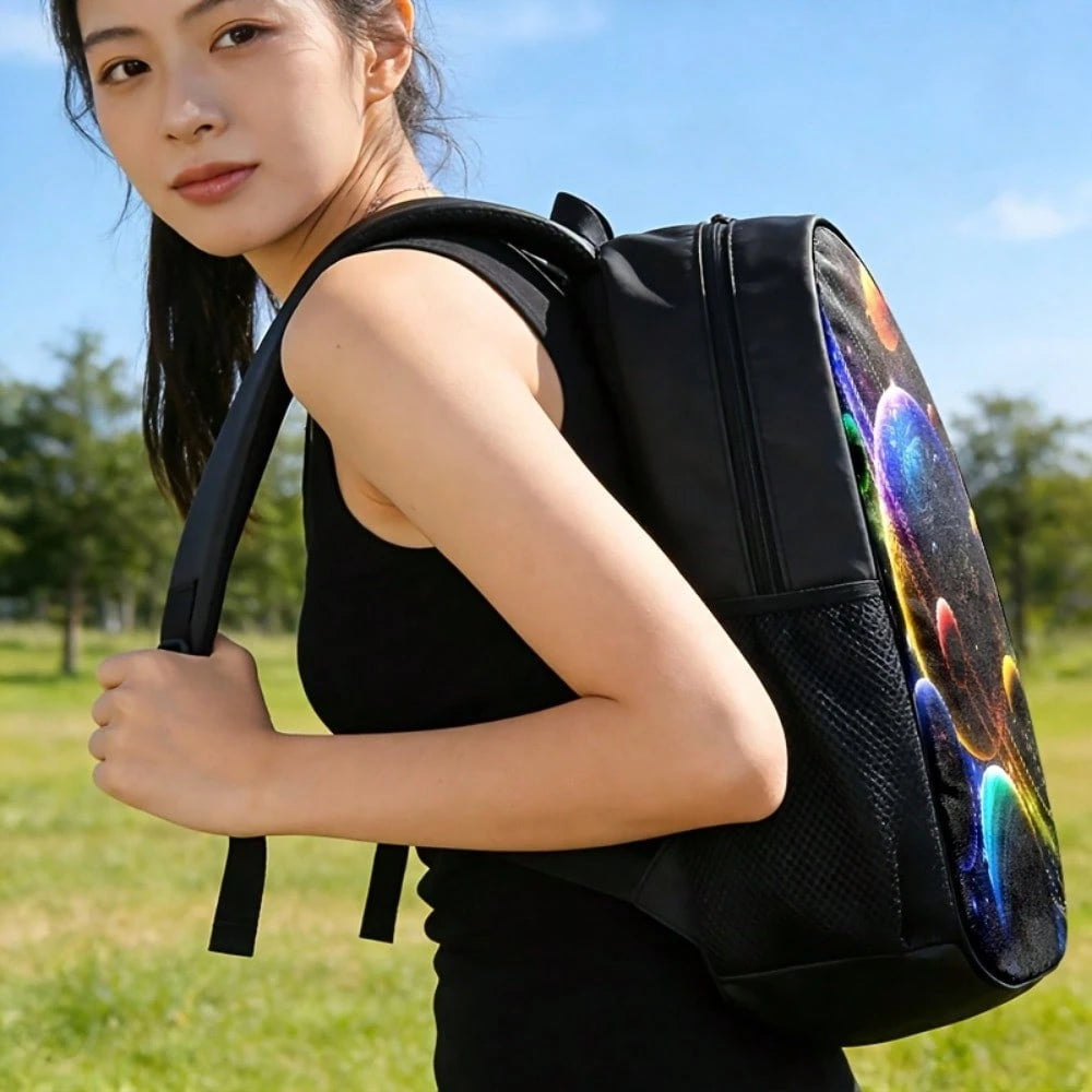 3pcs Polyester Backpack Set, Colorful Galaxy Planets And Cosmic Space Graphic, Includes Durable Large-Capacity Bookpack & Insulated Lunch Bag & Multi-Functional Pencil Case, Adjustable Strap And Zippe