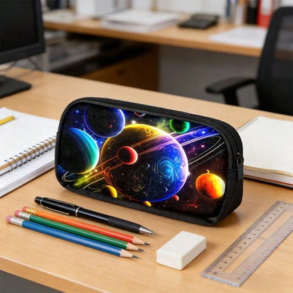 3pcs Polyester Backpack Set, Colorful Galaxy Planets And Cosmic Space Graphic, Includes Durable Large-Capacity Bookpack & Insulated Lunch Bag & Multi-Functional Pencil Case, Adjustable Strap And Zippe