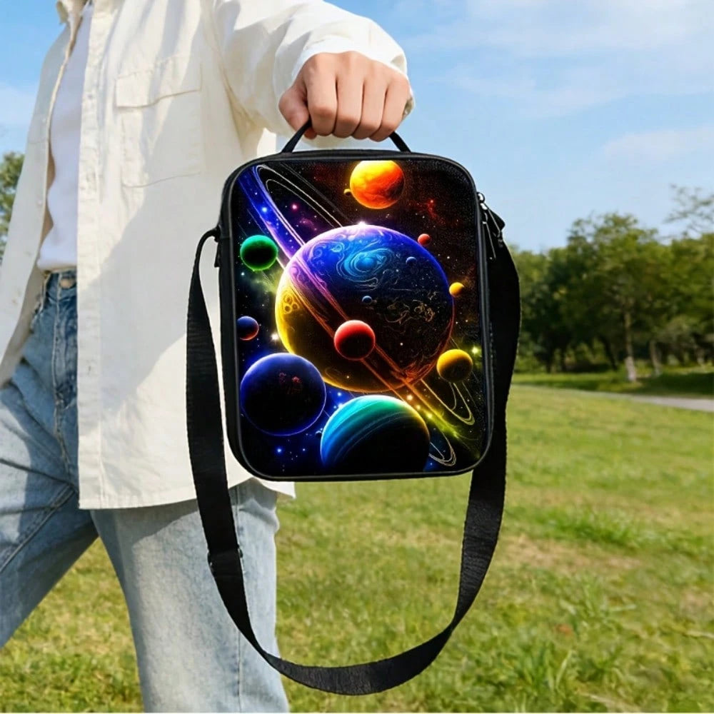 3pcs Polyester Backpack Set, Colorful Galaxy Planets And Cosmic Space Graphic, Includes Durable Large-Capacity Bookpack & Insulated Lunch Bag & Multi-Functional Pencil Case, Adjustable Strap And Zippe