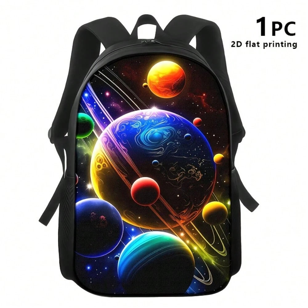 3pcs Polyester Backpack Set, Colorful Galaxy Planets And Cosmic Space Graphic, Includes Durable Large-Capacity Bookpack & Insulated Lunch Bag & Multi-Functional Pencil Case, Adjustable Strap And Zippe