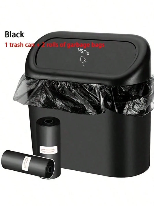 3pcs/Set-1 Trash Can+2 Rolls Of Trash Bags, Car Black Organizer, Car Side Door Hanging Storage Box, Mini Creative Car Trash Cans