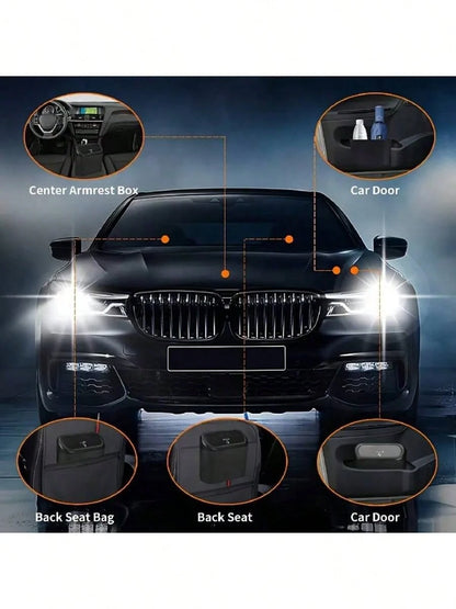 3pcs/Set-1 Trash Can+2 Rolls Of Trash Bags, Car Black Organizer, Car Side Door Hanging Storage Box, Mini Creative Car Trash Cans