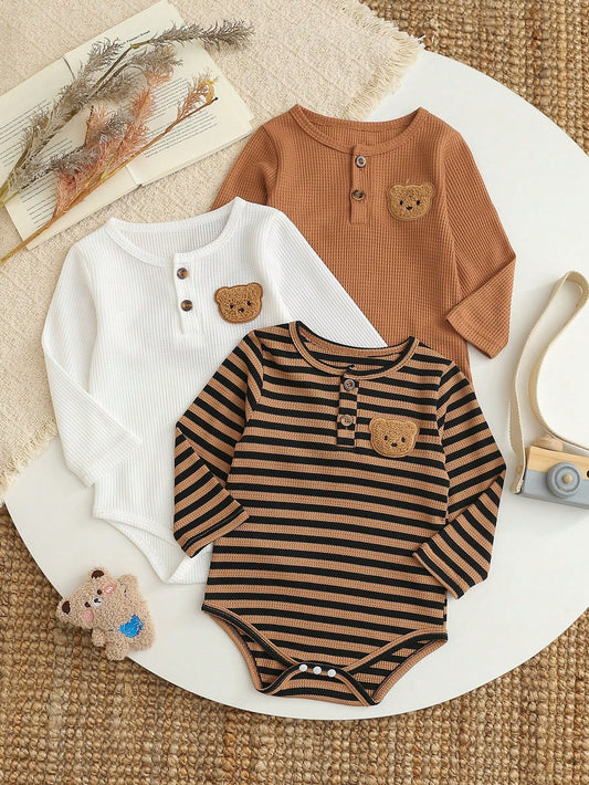 3pcs/Set Spring Autumn Winter Striped Long Sleeve Inner Shirt Bodysuit Baby Boy Toddler Outerwear