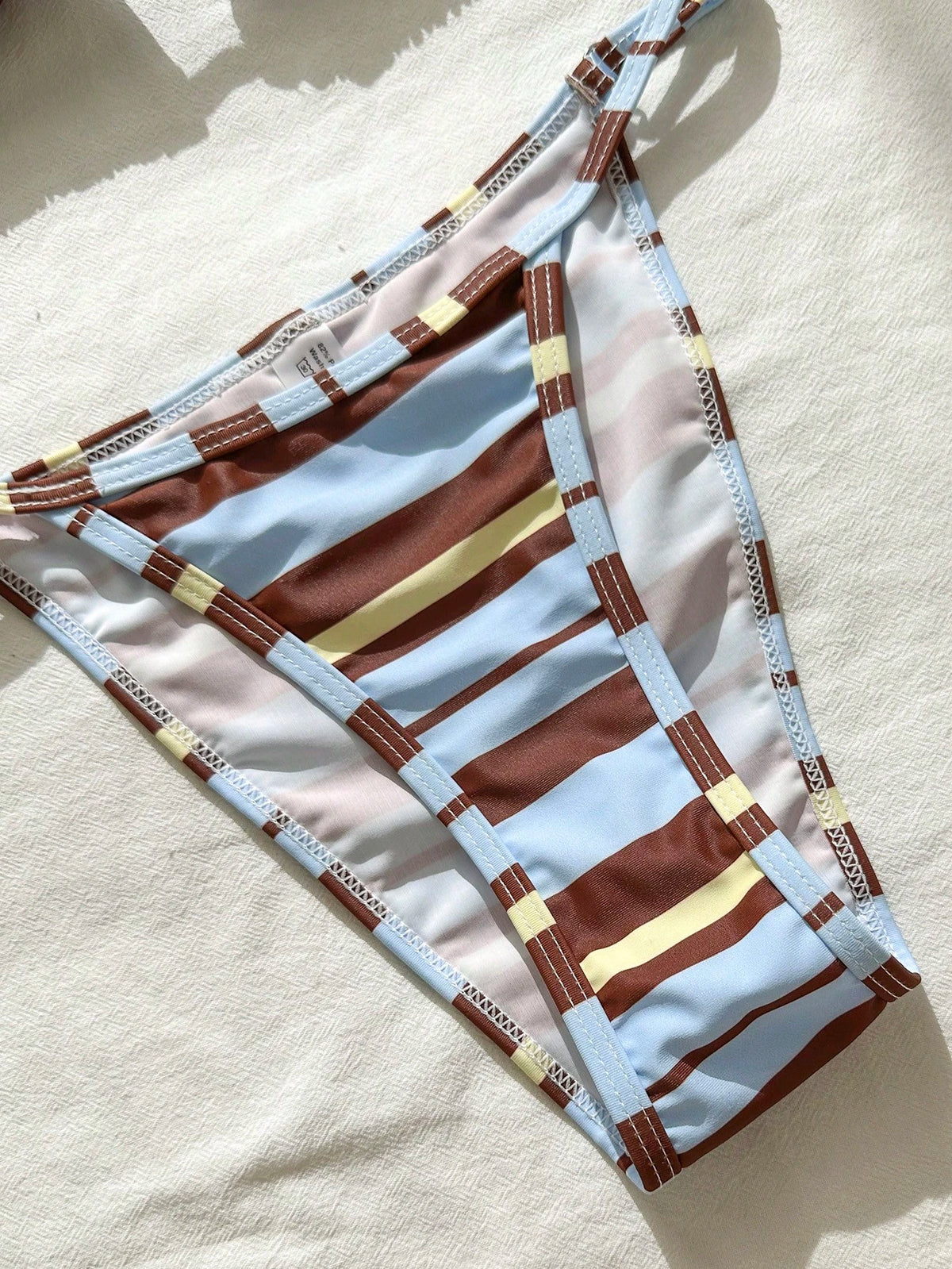 3pcs Women's Bikini Swimsuit Set With Striped Print, Blue And Yellow Mini Skirt, Beach Cover-Up, Summer Vacation Casual Wear, Suitable For Vacation, Date, Afternoon Tea, Music Festival, Outing, Back T