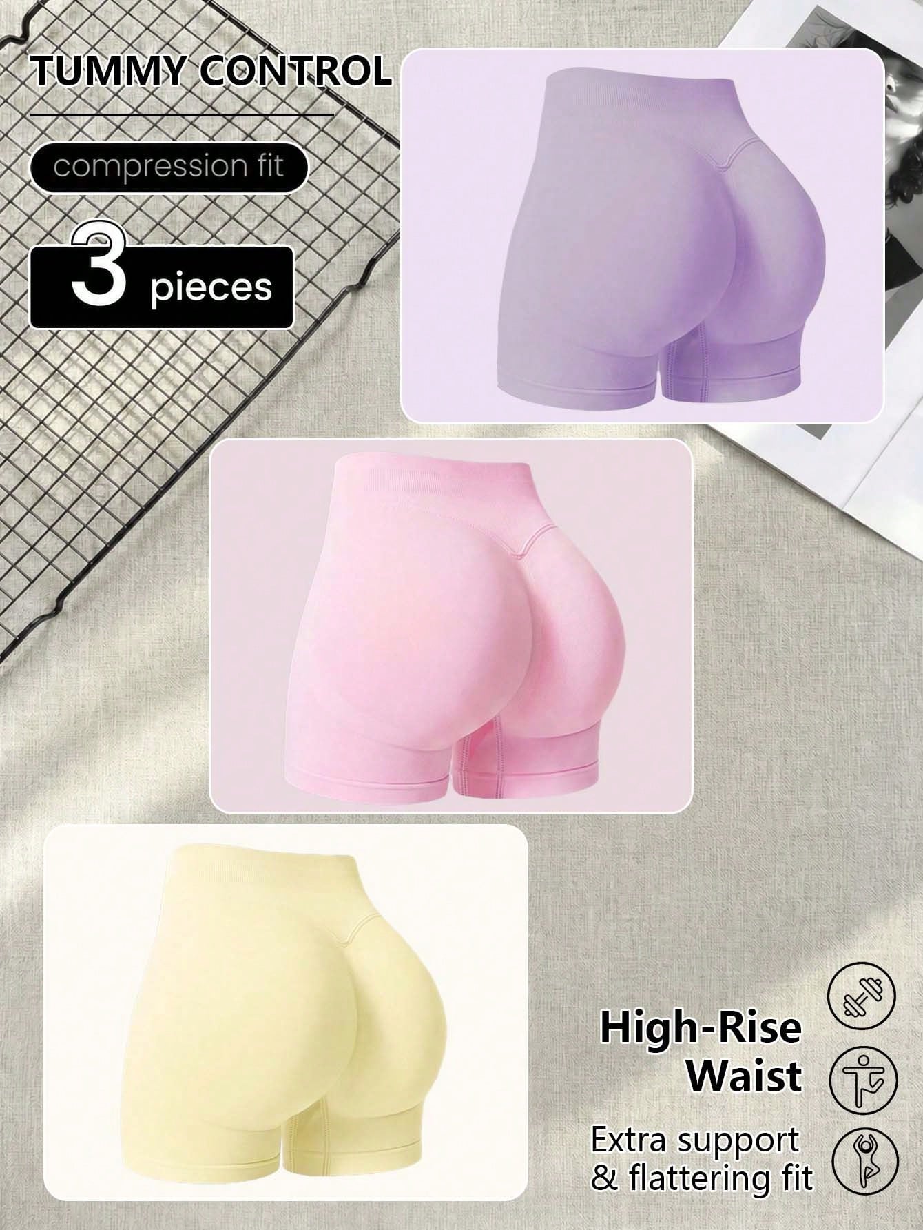 3pcs Women's Sports Shorts, Seamless Elastic Tight Shorts, High Waist Opaque Slimming Yoga Shorts, Suitable For Fitness, Running, Cycling, Yoga, Workout And Casual Daily Wear, Athleisure