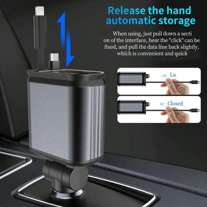 4-In-1 Car Roof Super Fast Retractable Car Charger With Retractable Cables, Dual Charge Port,Starlight In Roof Fast Charging Adapter-Automotive Car Charger Starlight Led Charger