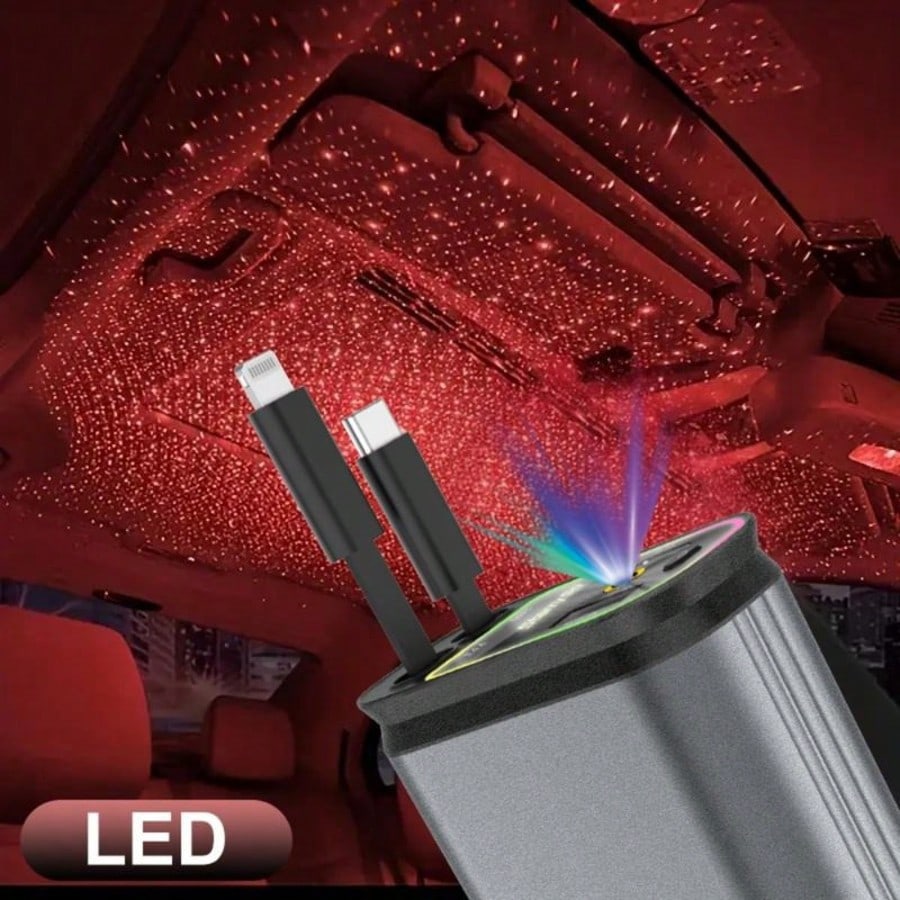 4-In-1 Car Roof Super Fast Retractable Car Charger With Retractable Cables, Dual Charge Port,Starlight In Roof Fast Charging Adapter-Automotive Car Charger Starlight Led Charger