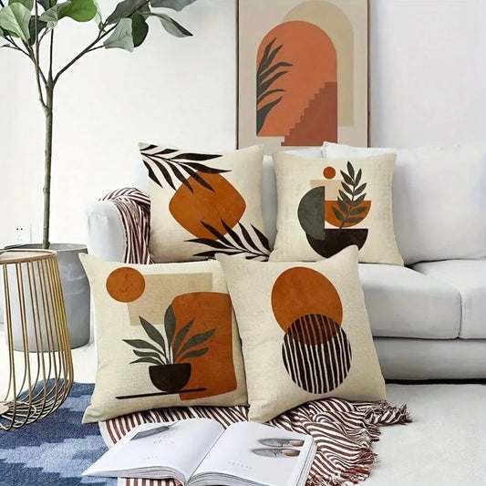 4 Packs Geometric Abstract Throw Pillow Covers- 17.7*17.7 Inches, Single-Side Print, Machine Washable With Zipper, Suitable For Farmhouse, Living Room, Bedroom, Sofa, Porch, Patio, Outdoor Decor, Not