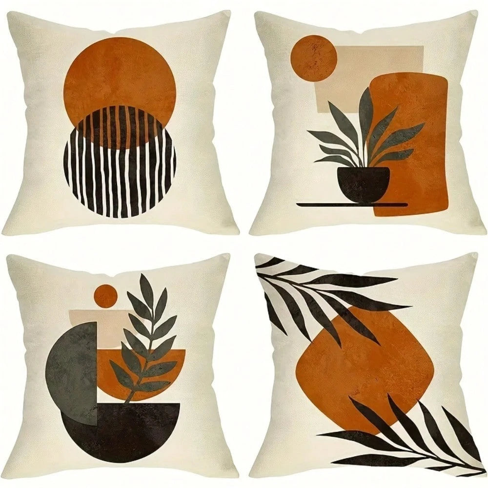 4 Packs Geometric Abstract Throw Pillow Covers- 17.7*17.7 Inches, Single-Side Print, Machine Washable With Zipper, Suitable For Farmhouse, Living Room, Bedroom, Sofa, Porch, Patio, Outdoor Decor, Not