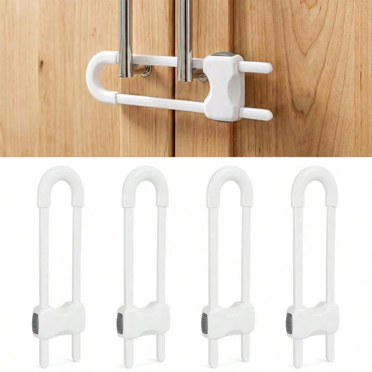4-Piece/Adjustable U-Shaped Safety Cabinet Lock- Suitable For Infants And Pets, Suitable For Kitchens, Bathrooms, Drawers, Etc. ABS Material