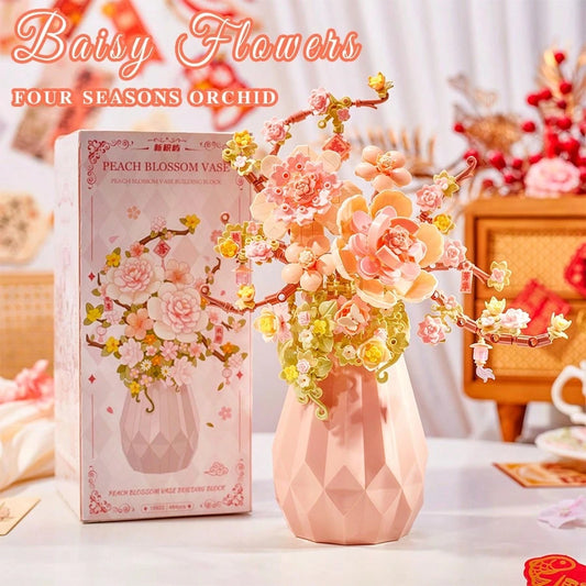 400pcs Vase Bouquet Building Blocks Set, Artificial Eternal Rose With Display Box, Creative DIY Adult Assembly Toy, Unique Mother's Day Birthday Home/Office Desktop Decor Gift For Mom
