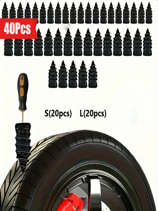 40pcs Tire Repair Rubber Nails, Tire Repair Nuts, Quick Tire Repair Rubber Nails And Tubeless Tire Repair Nails (20 Short + 20 Long), Suitable For Cars, Motorcycles, Electric Vehicles, Providing A Non