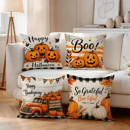 4pcs/1pc Halloween Thanksgiving Pumpkin Truck Pattern Pillow Case, Single-Sided Print Pillow Case, Suitable For Living Room Bedroom Home Decor, All Season Pillow Case