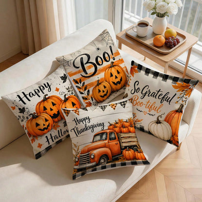 4pcs/1pc Halloween Thanksgiving Pumpkin Truck Pattern Pillow Case, Single-Sided Print Pillow Case, Suitable For Living Room Bedroom Home Decor, All Season Pillow Case