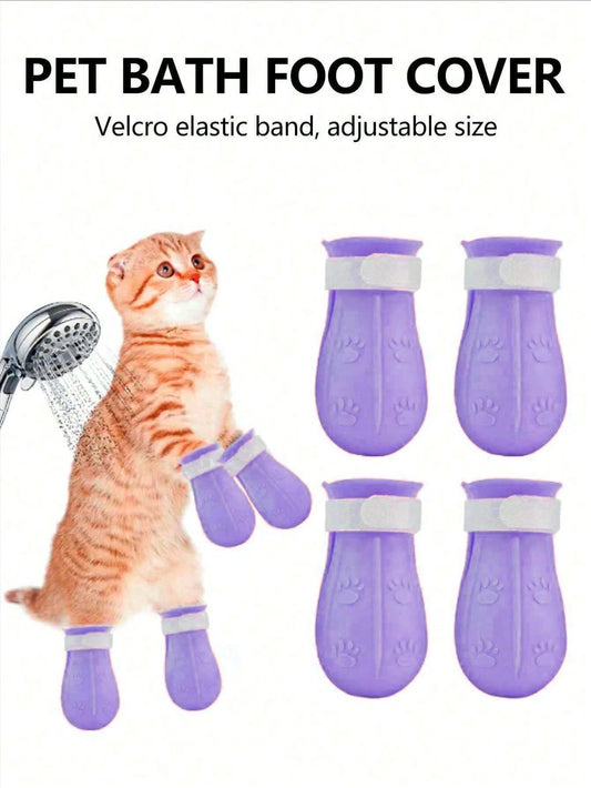 4pcs Adjustable Cat Paw Protectors, Cat Shoes, Cat Claw Cover To Protect Paws, Silicone Anti-Scratch Cat Gloves For Bathing, Nail Trimming, Ear Cleaning, Treatment (Purple/Pink/Light Green/Dark Green)