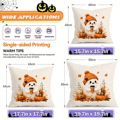 4pcs Autumn Gentle Ghost Pumpkin Pattern Pillow Covers Without Inserts, Single-Sided Printed Pillow Covers, Suitable For Living Room Bedroom Home Decor, All-Season Pillow Covers