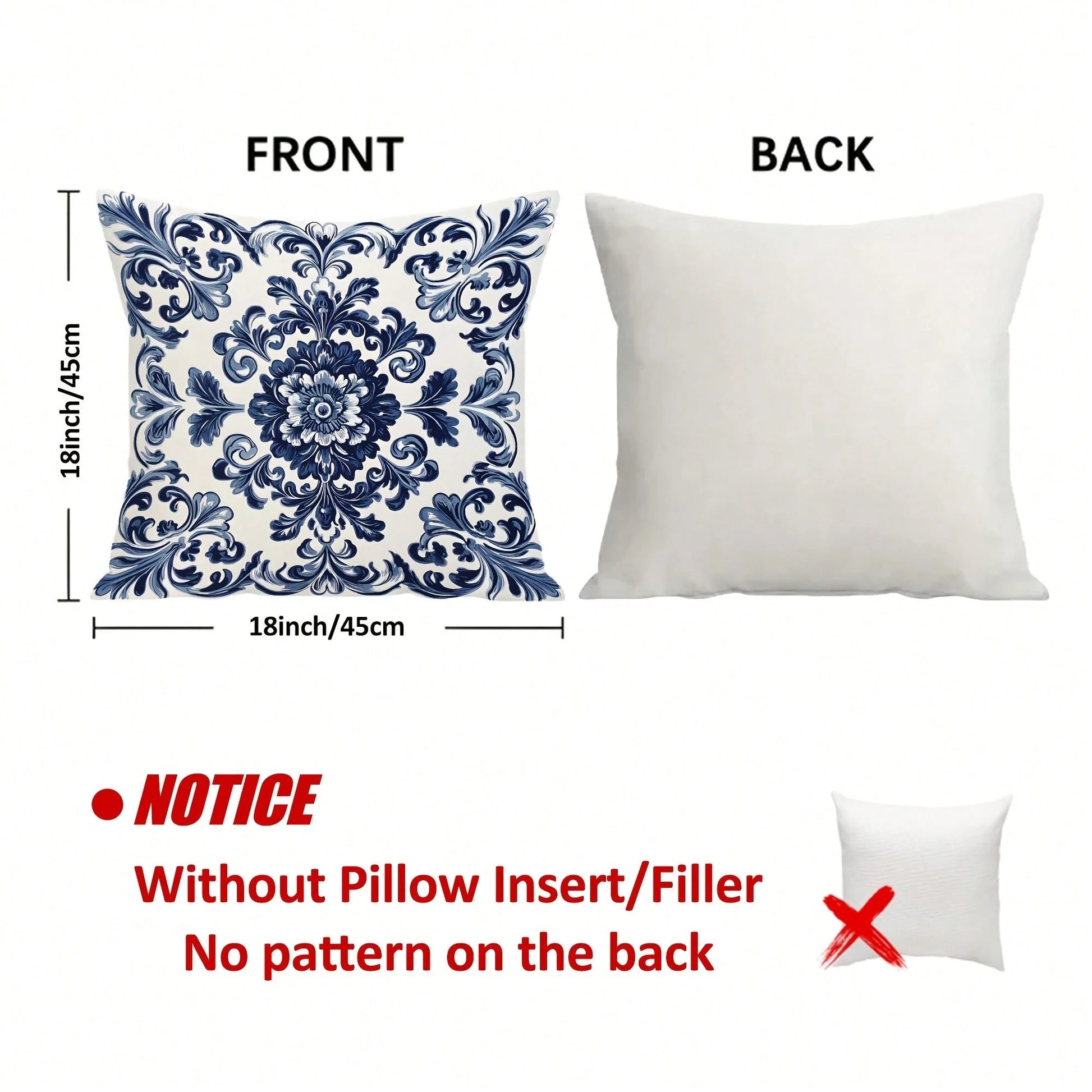 4pcs Bohemian Blue & White Floral Velvet Throw Pillow Covers, 45x45 Cm Square Decorative Pillowcases With Zipper Closure, Machine Washable Polyester For Living Room, Bedroom, Sofa & Bed Decor, Decorat