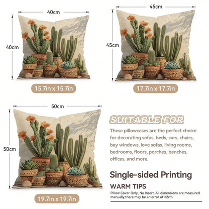 4pcs Bohemian Cactus Pattern Single-Sided Printed Throw Pillow Covers/Cushion Covers, Multi-Scene Atmosphere Decorative Pillow Covers Suitable For Living Room Sofa Bedroom, Pillow Inserts Not Included