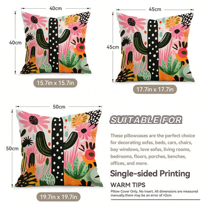 4pcs Bohemian Style Cactus Printed Velvet Throw Pillow Covers, 100% Polyester, Living Room Sofa Bedroom Decor, 40x40cm/45x45cm/50x50cm, No Pillow Insert
