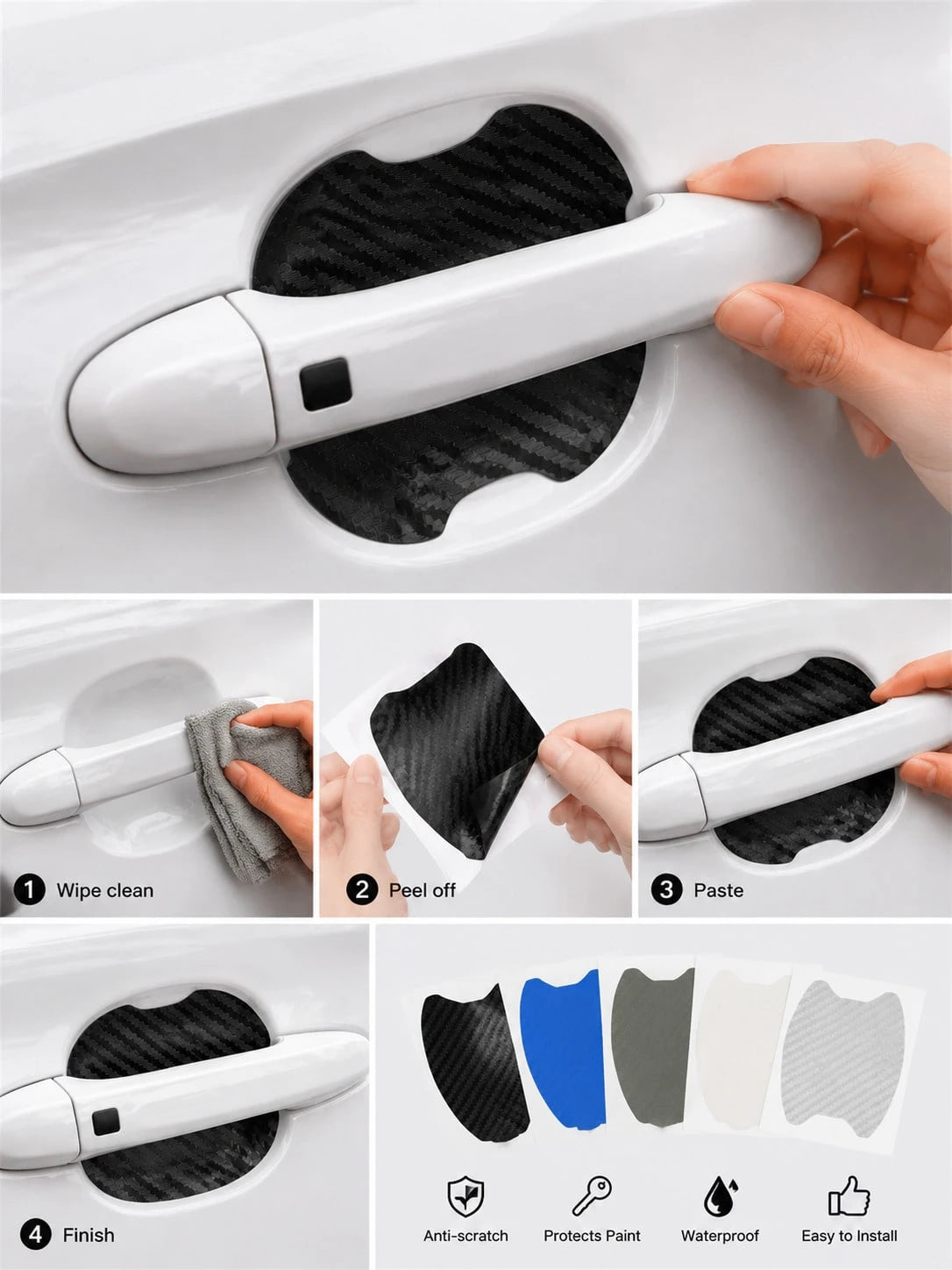 4pcs Car Door Handle Carbon Fiber Scratch-Resistant Protective Stickers, Car Door Handle Protector Covers, Specifically Designed For Door Handle Recessed Areas, Effectively Reduce Scratches Caused By