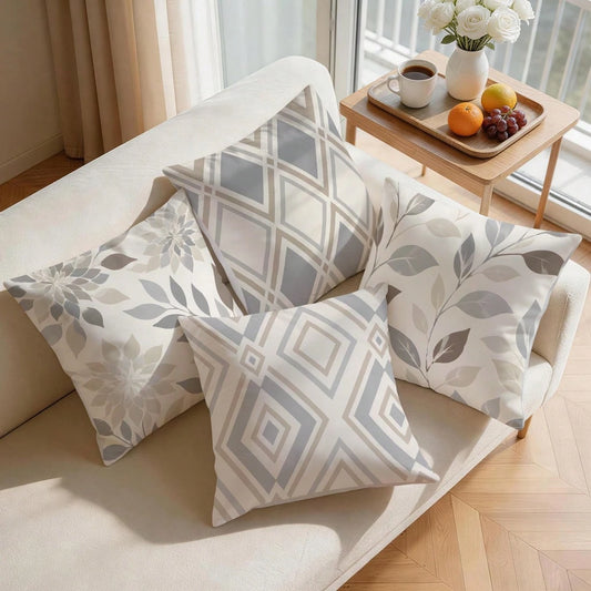 4pcs Geometric Leaf Pattern Single-Sided Printed Pillow Covers/Cushion Covers, Multi-Scene Atmosphere Decorative Pillow Covers Suitable For Living Room, Sofa, Bedroom, Without Pillow Insert