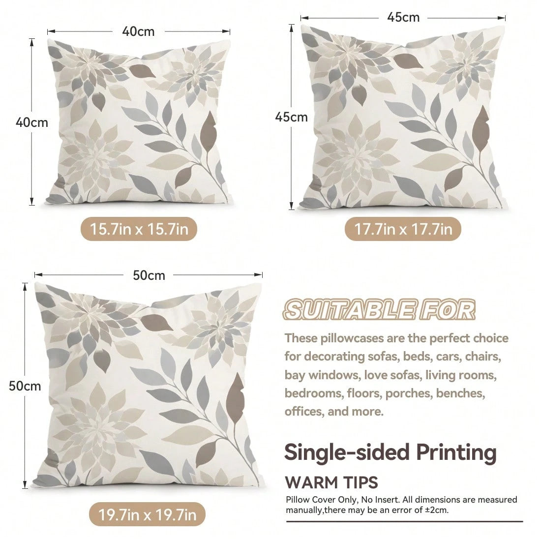 4pcs Geometric Leaf Pattern Single-Sided Printed Pillow Covers/Cushion Covers, Multi-Scene Atmosphere Decorative Pillow Covers Suitable For Living Room, Sofa, Bedroom, Without Pillow Insert