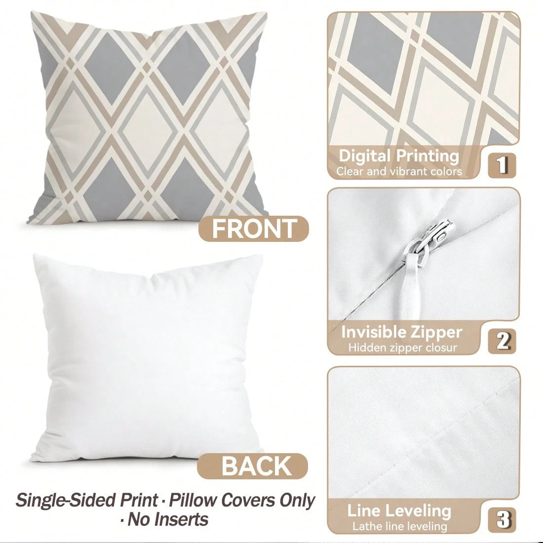 4pcs Geometric Leaf Pattern Single-Sided Printed Pillow Covers/Cushion Covers, Multi-Scene Atmosphere Decorative Pillow Covers Suitable For Living Room, Sofa, Bedroom, Without Pillow Insert