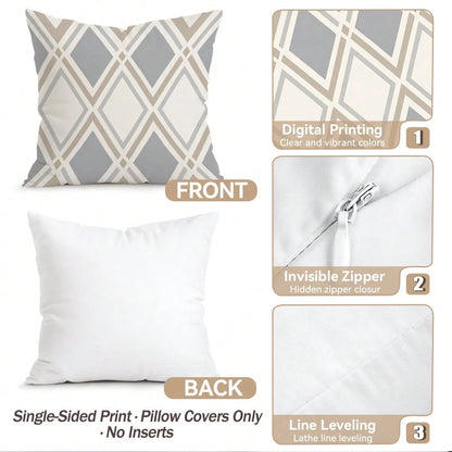 4pcs Geometric Leaf Pattern Single-Sided Printed Pillow Covers/Cushion Covers, Multi-Scene Atmosphere Decorative Pillow Covers Suitable For Living Room, Sofa, Bedroom, Without Pillow Insert