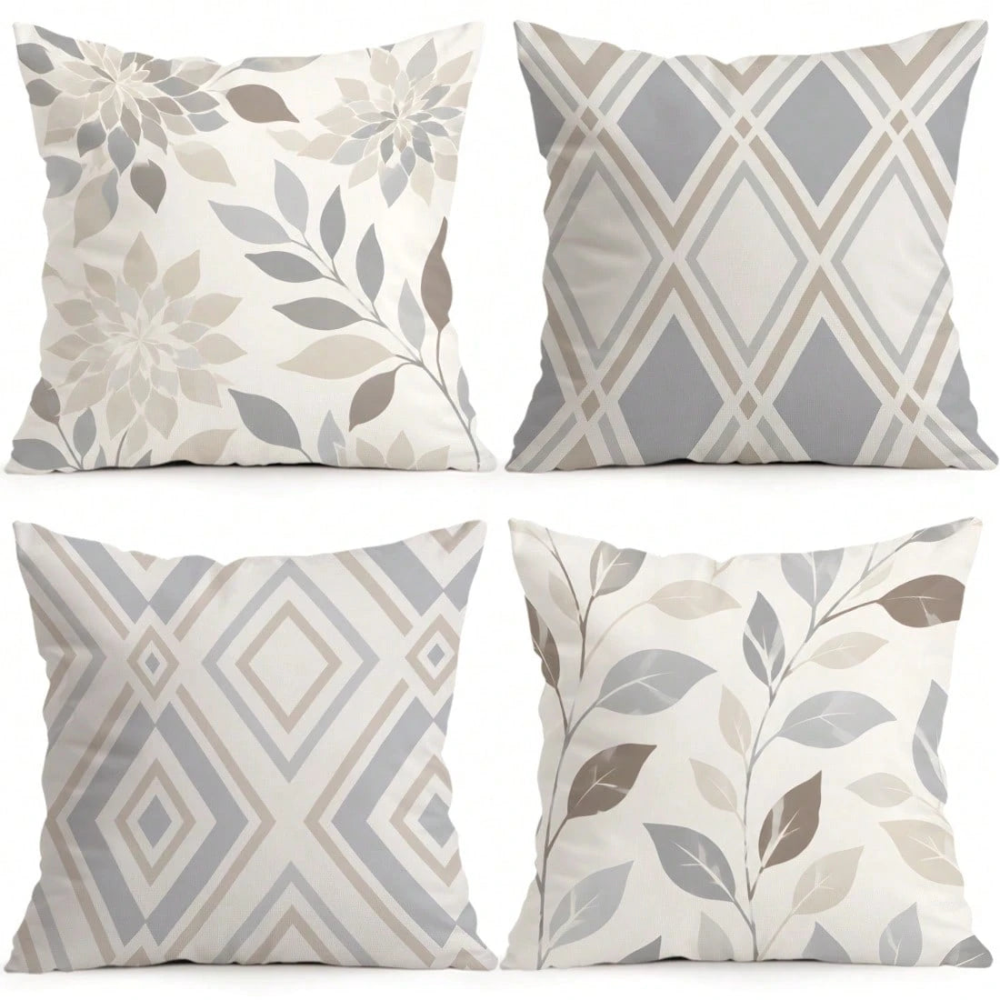 4pcs Geometric Leaf Pattern Single-Sided Printed Pillow Covers/Cushion Covers, Multi-Scene Atmosphere Decorative Pillow Covers Suitable For Living Room, Sofa, Bedroom, Without Pillow Insert