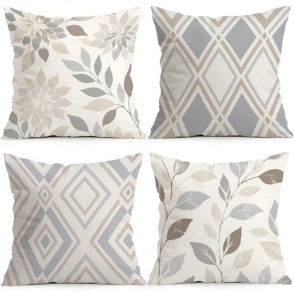 4pcs Geometric Leaf Pattern Single-Sided Printed Pillow Covers/Cushion Covers, Multi-Scene Atmosphere Decorative Pillow Covers Suitable For Living Room, Sofa, Bedroom, Without Pillow Insert
