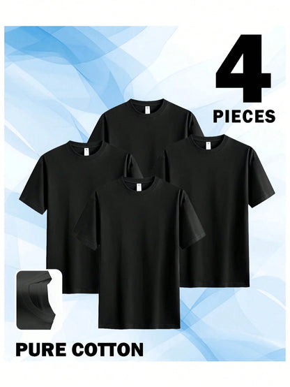 4pcs Men's & Women's 100% Cotton T-Shirts- Moisture-Wicking Breathable Summer Crew Neck Tees, For Outdoor Sports, Beach & Casual Wear- Unisex Solid Color Short Sleeve Shirts, Summer T Shirts, Class