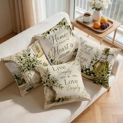 4pcs Pastoral Olive Vintage Text Pattern Pillow Covers, Single-Sided Printed Pillow Covers, Suitable For Living Room Bedroom Home Decor, All Season Pillow Covers