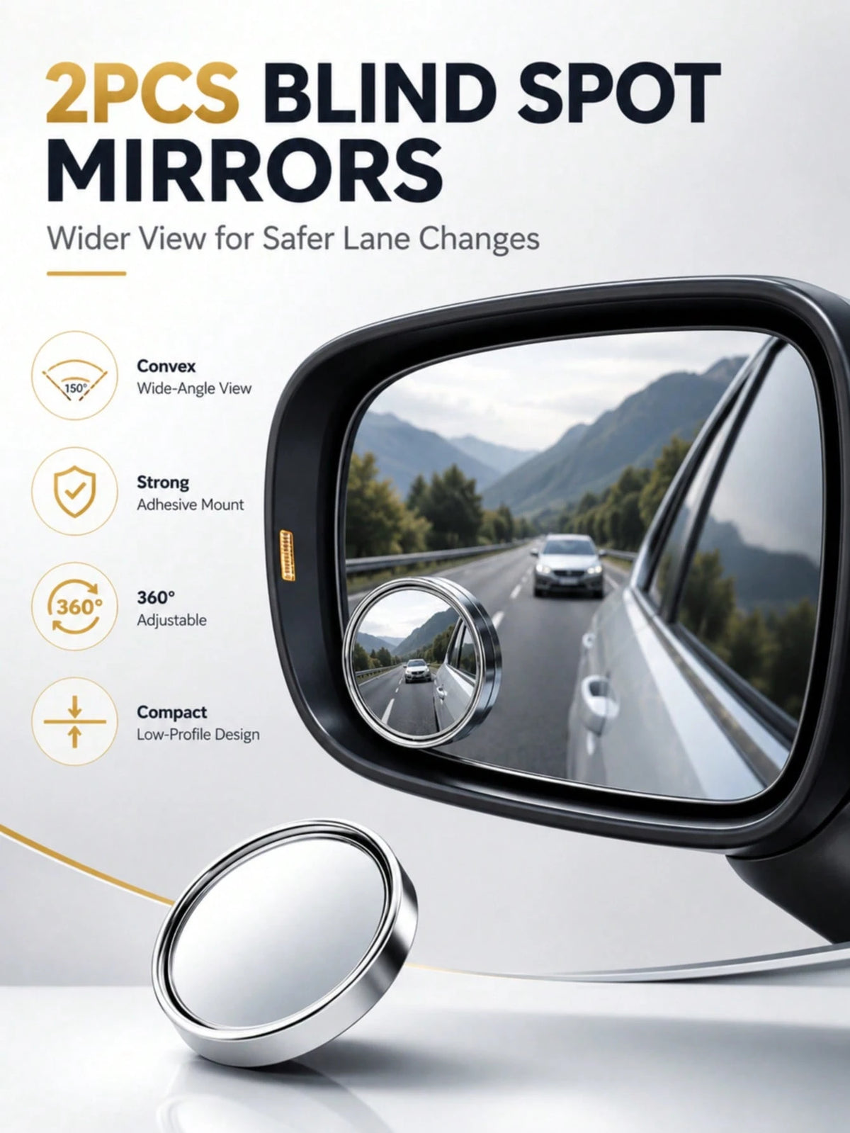 4pcs Set: 360° Adjustable Convex Blind Spot Mirror, Round Frame Wide Angle Car Rearview Mirror
