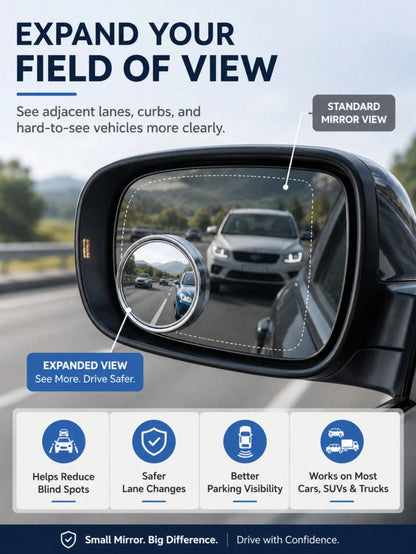 4pcs Set: 360° Adjustable Convex Blind Spot Mirror, Round Frame Wide Angle Car Rearview Mirror