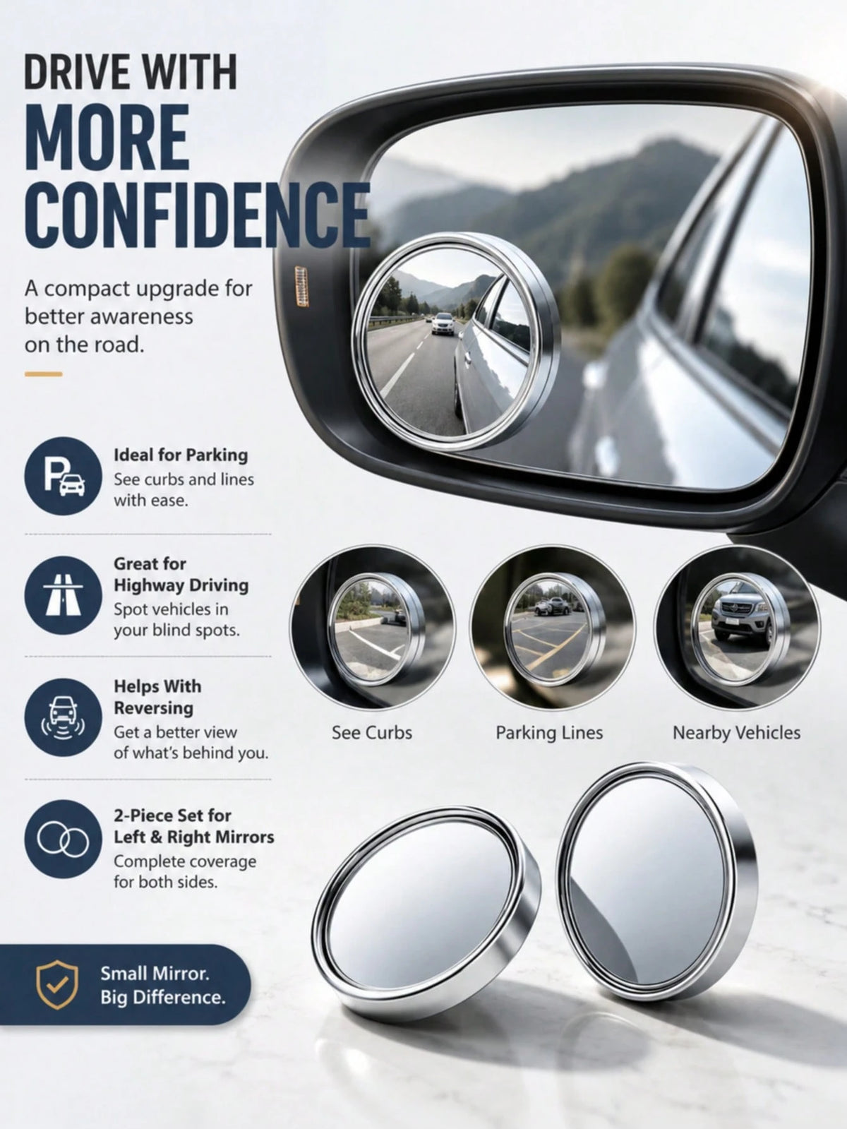 4pcs Set: 360° Adjustable Convex Blind Spot Mirror, Round Frame Wide Angle Car Rearview Mirror