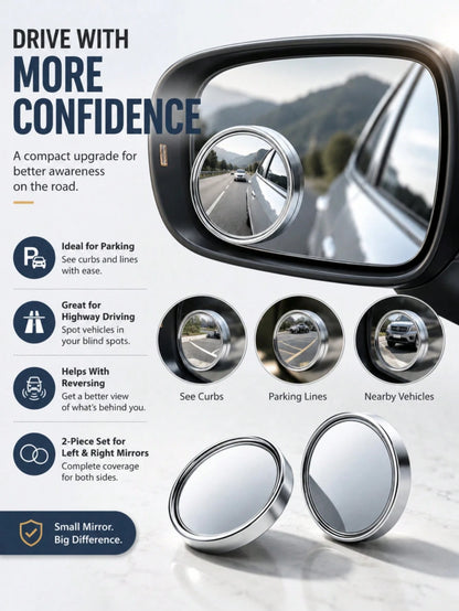 4pcs Set: 360° Adjustable Convex Blind Spot Mirror, Round Frame Wide Angle Car Rearview Mirror