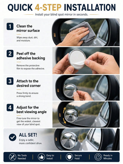 4pcs Set: 360° Adjustable Convex Blind Spot Mirror, Round Frame Wide Angle Car Rearview Mirror