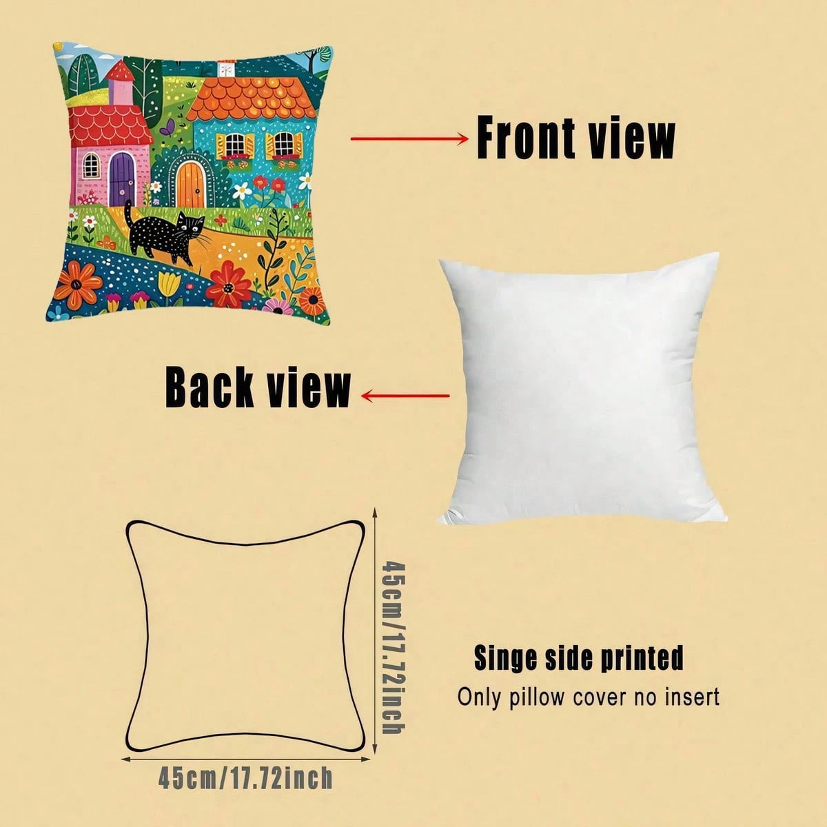4pcs Vintage Pastoral Landscape Throw Pillow Covers, American Hand-Painted Country Farm House Animal Floral Leaf Print Pattern, Single-Sided 2D Flat Print, 45*45cm (18*18in), Soft Comfortable Polyeste