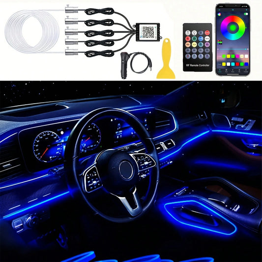 5 In 1 Car LED Light, RGB Car Interior LED Light, Wireless APP And Remote Control, Ambient Light Kit With 236 Inch Fiber Optic, Cigarette Lighter Plug Power Supply, Car LED Accessories