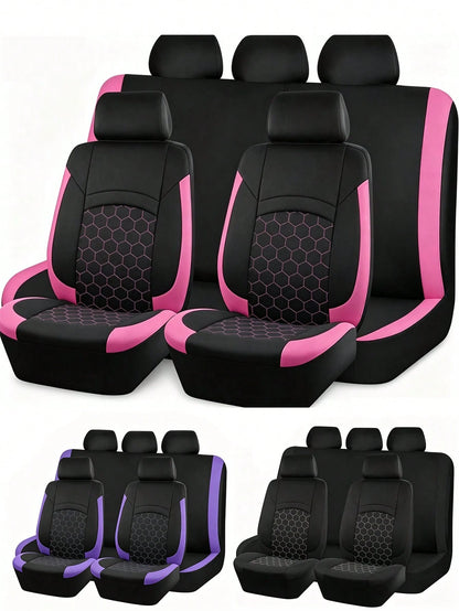 5-Seater Full Set 9-Piece Combination Universal Car Seat Covers, Honeycomb Football Mesh Fabric Car Interior Decoration Seat Protector, Car Accessories For SUV, Sedan, Minivan, Family Car, Breathable