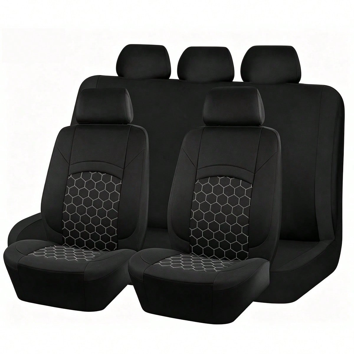 5-Seater Full Set 9-Piece Combination Universal Car Seat Covers, Honeycomb Football Mesh Fabric Car Interior Decoration Seat Protector, Car Accessories For SUV, Sedan, Minivan, Family Car, Breathable
