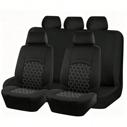 5-Seater Full Set 9-Piece Combination Universal Car Seat Covers, Honeycomb Football Mesh Fabric Car Interior Decoration Seat Protector, Car Accessories For SUV, Sedan, Minivan, Family Car, Breathable