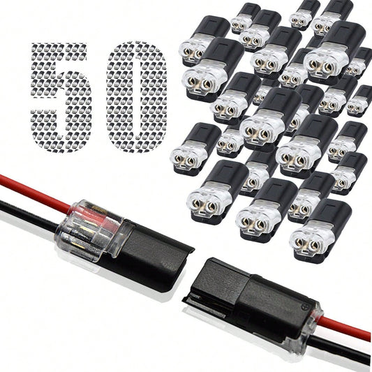50PCS 2-Pin Quick Wire Connectors- No Stripping Required Double Wire Plug-In Splice Clips For 22-18 AWG Cable, Secure Locking Buckle Connectors For LED Strip & Home Electrical DIY