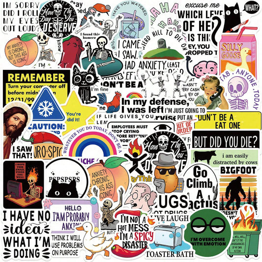 50Pcs Funny Work Stickers Cartoon Snarky MEME Stickers Sarcastic Stickers Funny Aesthetic Stickers Cartoon Graffiti Lable Vinyl W, First Day Of School