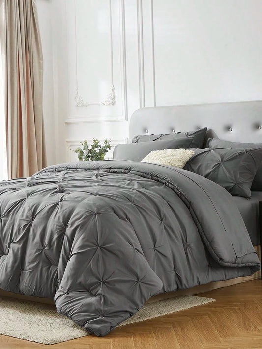 5Pcs/7-Pcs Queen Pinched Pleat Bed Comforter Sets Queen- Luxurious, Soft, Breathable, And Cooling Summer Bedding For All Seasons With Sheets, Pinched Pleat Design, And Bed-In-A-Bag- Easy Care, Mac