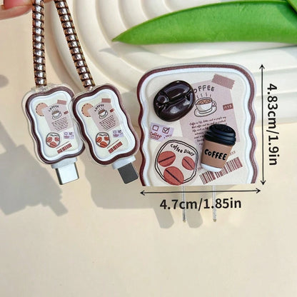 5pcs Coffee Series Cartoon Charger Protector Case, 1.5m Data Cable Anti-Bending Wrap Cord, Compatible With Apple 16/17 Pro 20W Charger Protector, Great Gift
