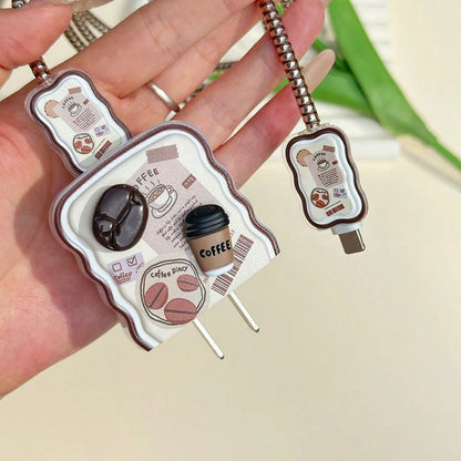 5pcs Coffee Series Cartoon Charger Protector Case, 1.5m Data Cable Anti-Bending Wrap Cord, Compatible With Apple 16/17 Pro 20W Charger Protector, Great Gift