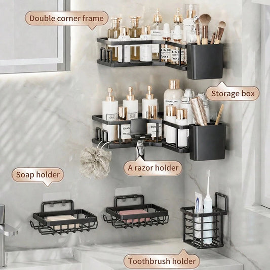 5pcs Corner Shower Caddy Set, No Drill Triangle Shelf, Waterproof Rustproof Storage Rack, Multi-Layer Organizer For Shower Toilet Kitchen Bedroom, Space Saving Holder For Toiletries Cosmetics Shampoo